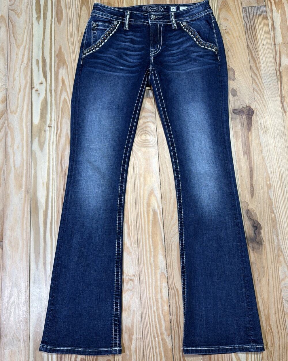 Miss Me Saddle Stitch Embroidered Bootcut Jeans Women's 29 Blue Denim Stretch
